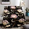 Floral Blanket with Pink Flowers, Moon, Star Pattern, Black Background Blanket, Suitable for Use In the Bedroom, Living Room, On the Sofa