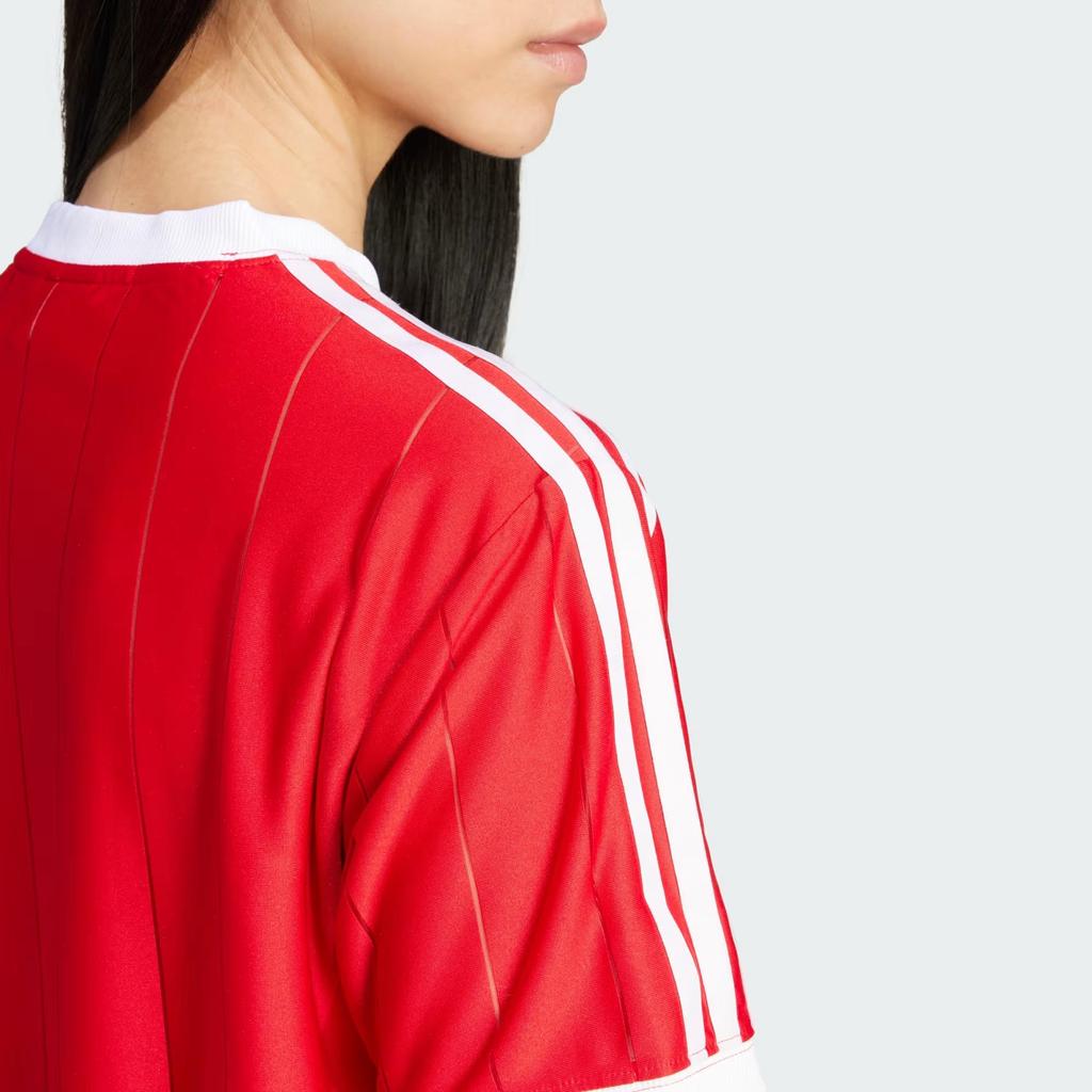 adidas Adicolor Series 3-Stripes Pinstripe Short Sleeve T-Shirt, Women Retro Fashion Daily Sports Casual Crimson Tops IX5504