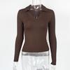 Elegant Long Sleeve Polo Shirt For Women With Pure Cotton Stripes And Slim Fit Design