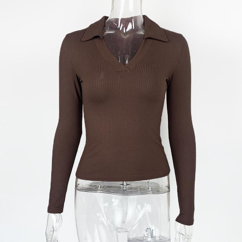 Elegant Long Sleeve Polo Shirt For Women With Pure Cotton Stripes And Slim Fit Design