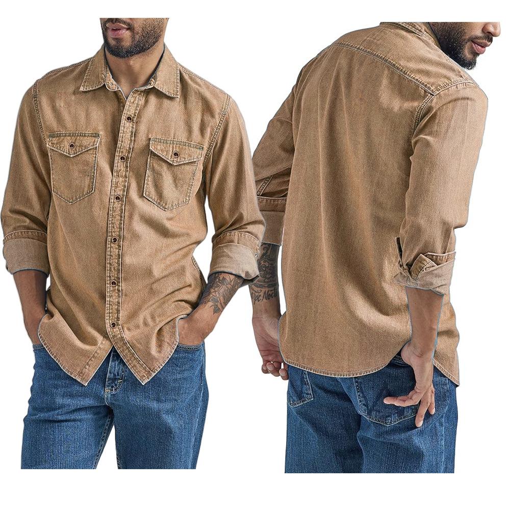 Camicia Casual da Uomo in Denim, Camicia in Chambray a Maniche Lunghe con Bottoni, Vestibilità Rilassata, Camicia da Lavoro con Tasca