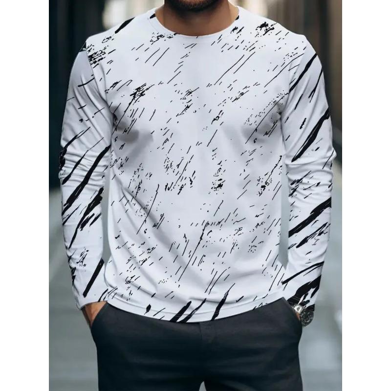 Autumn and Winter Men's 3D Printed Crew Neck Long Sleeve T-Shirt