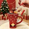Winter Party Dessert Serving Dish Christmas Chocolate Fondue Mug with Tea Light Warmer & Forks, 155ml Ceramic Melting Gift for Lovers Pot Cheese