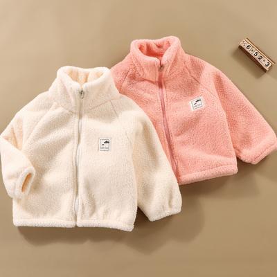 Children Plush Coat Autumn Winter Baby Boys Girls Color Blocked Zipper Long Sleeve Top Kids Casual Warm Jacket Outerwear