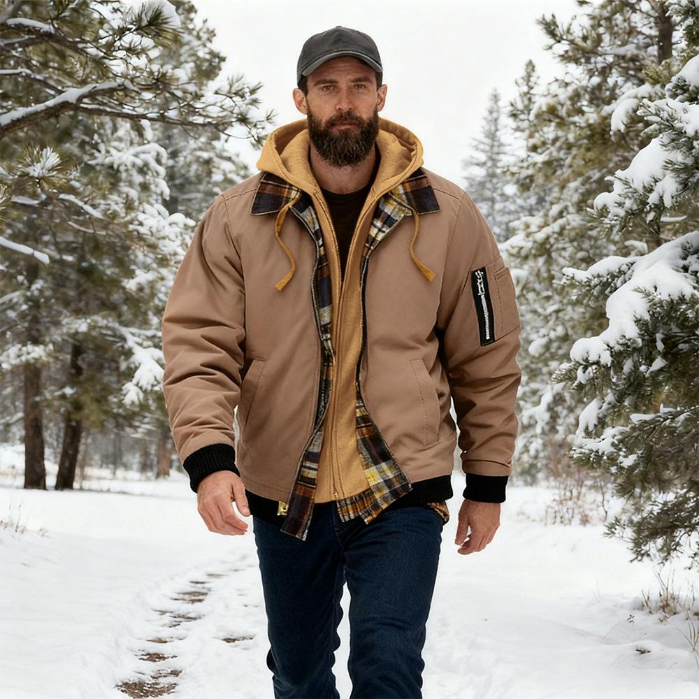 Men's Thick Solid Color Hooded Jacket for Spring, Autumn, and Winter - Air Force Style Casual Wear