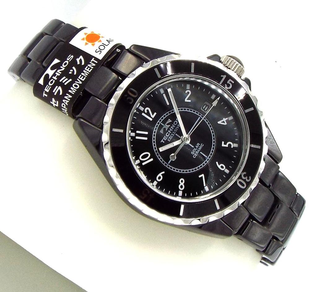 TECHNOS SOLAR WATCH Technos Solar Ceramic TAE9002ATB Light-Powered Men's Watch, Black