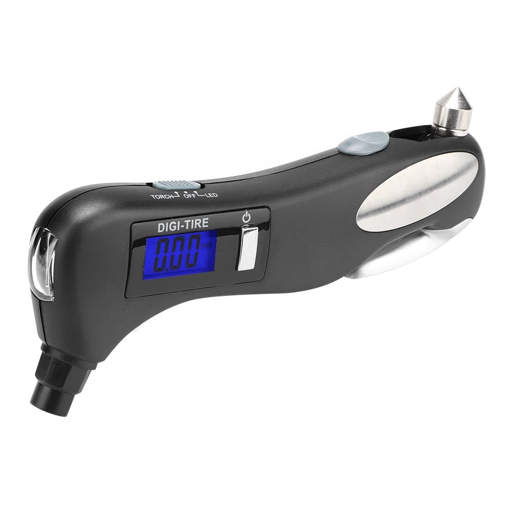 

Multifunctional Outdoor Safety Emergency Car Flashlight Tire Pressure Gauge Cutter