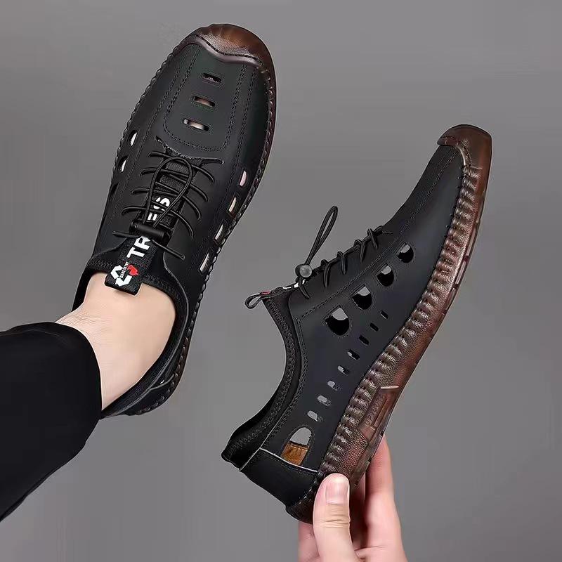 Men's Soft Leather Breathable Summer Sandals with Beef Tendon Soles