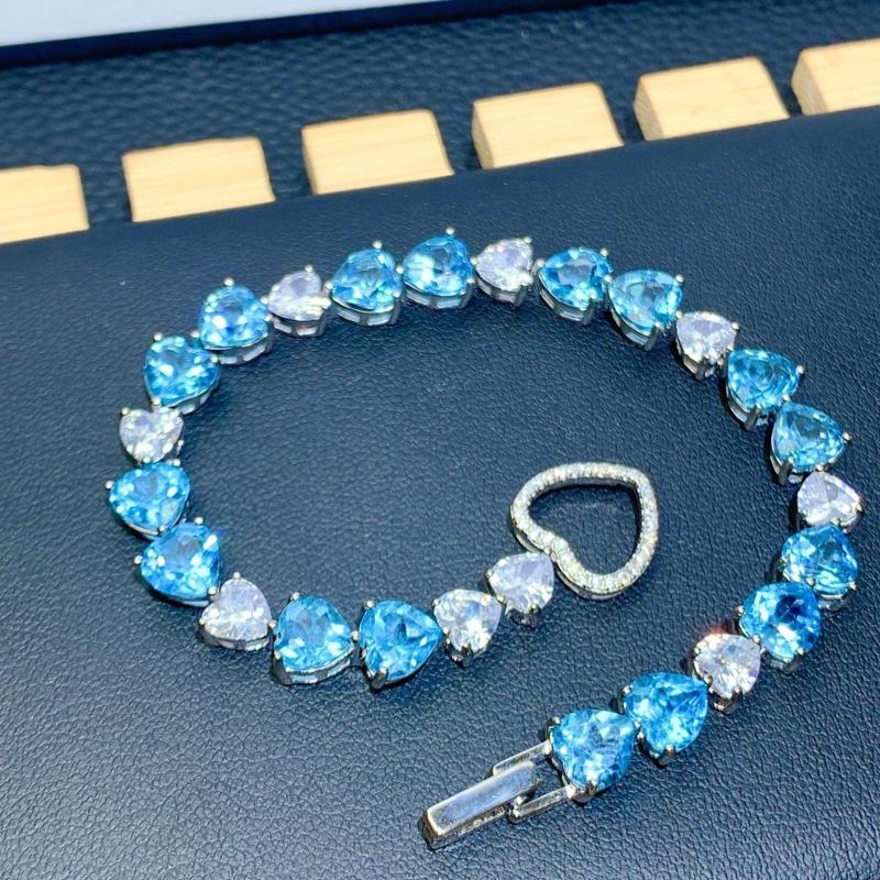 Imitation Natural for Swiss Blue Topaz Bracelet Luxurious Heart Bracelet Fashion Jewelry Gift for Women Girls