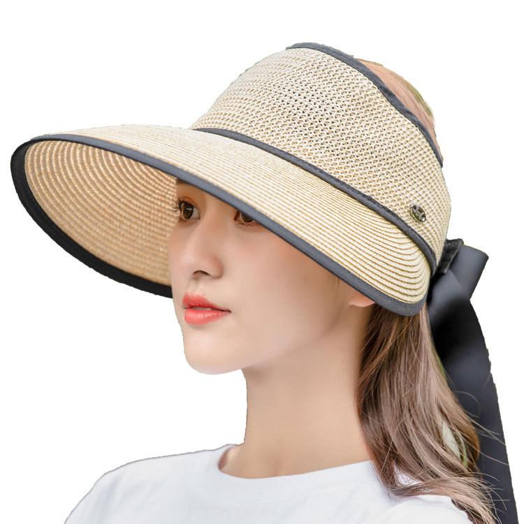 Summer Straw Hat Women Wide Brim Sunshade Cap With Breathable Foldable Beach Hat