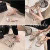 Feenwind Schleife Strass Temperament High Heel Kristall Sandalen Damen Sommerbekleidung 2025 neue französische Blockabsatz Pantoletten