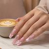 24Pz Unghie Finte French Lunghe a Pressione, Unghie Adesive 3D con Fiocco Rosa e Strass per Donne, Unghie Finte Full Cover Rimovibili con Colla
