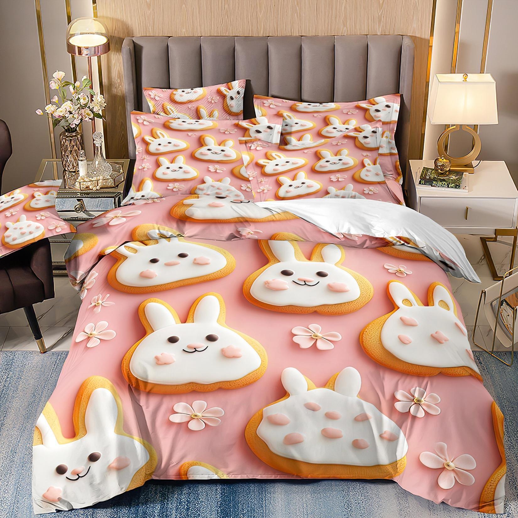 

Мультяшна 5D Тривимірна Ведмідь Кролик Квіткова Постільна Білизна Три Предмети 3D Цифровий Друк Підковдра cover 70 * 133 and 50 * 75 * 1