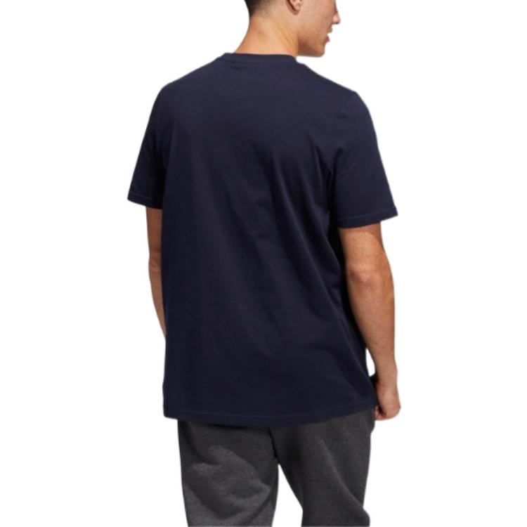 Adidas Gold Logo Printed Round Neck Sports Short Sleeve T-Shirt Men T-Shirt Dark-Blue HE4790