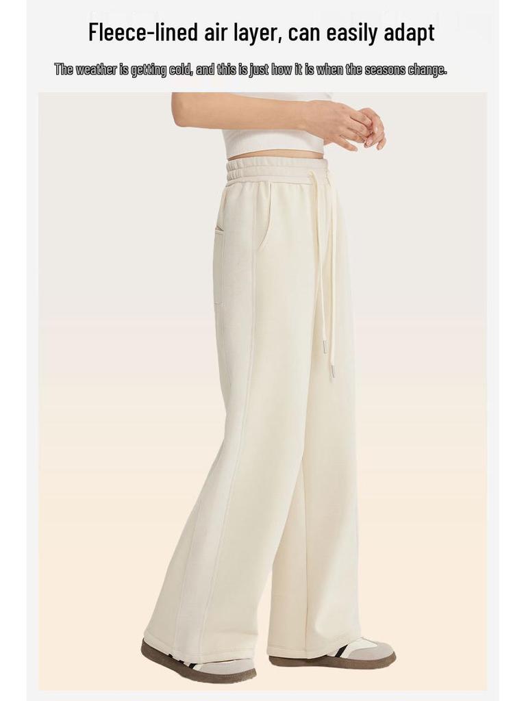Women's Fleece-Lined Wide-Leg Sweatpants - Autumn/Winter Straight-Leg Casual Sportswear