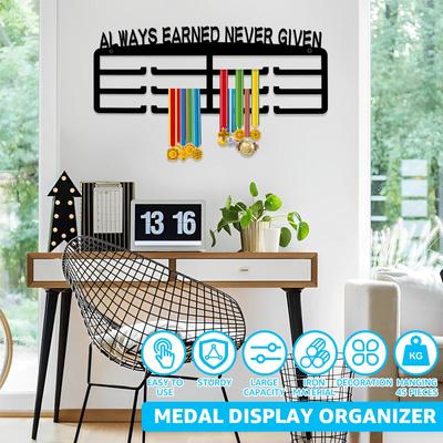 Medal Display Hanger Wall Mounted Iron Medal Display Rack Decorative Black Medal Holder with Inspirational Words 30-45 Medals