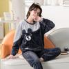2PCS/Set Women's Coral Fleece Pajamas Fall and Winter Padded Thickened Home Clothing Set of Warm Pullover Can Be Worn Outside