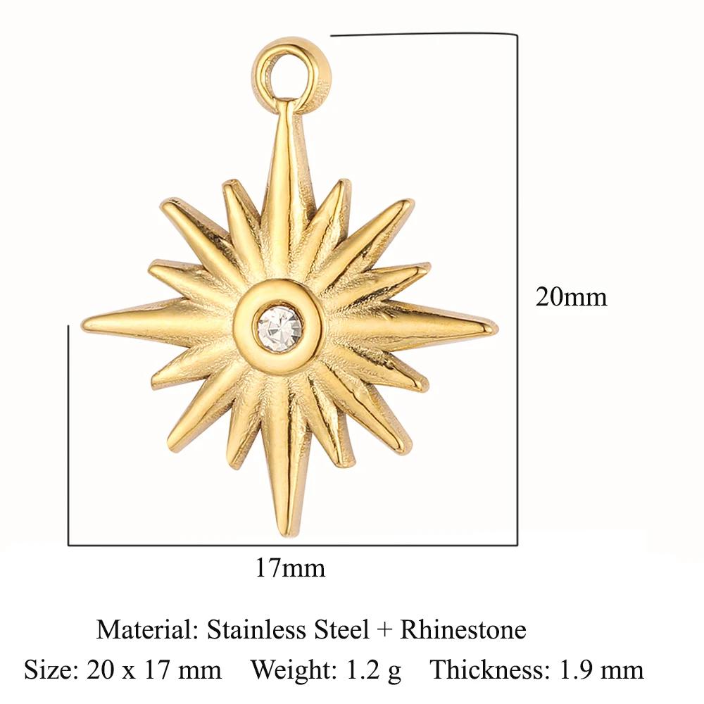 Sun Evil Eye Mirror Polished 316 Stainless Steel DIY Charm Moon Hamsa Hand Zircon Jewelry Star Heart Necklace Pendant