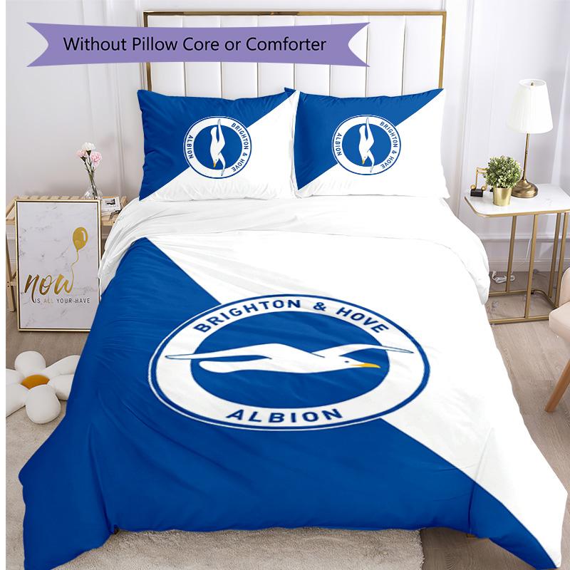 Brighton & Hove Albion Football Printed 3 Pieces Bedding Set, Comfortable Skin Friendly Bedroom Duvet Cover Set