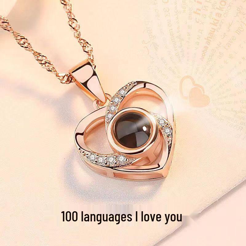 100 Languages 'I Love You' Projection Necklace - Titanium Steel, Colorfast, Fashionable Clavicle Chain for Women