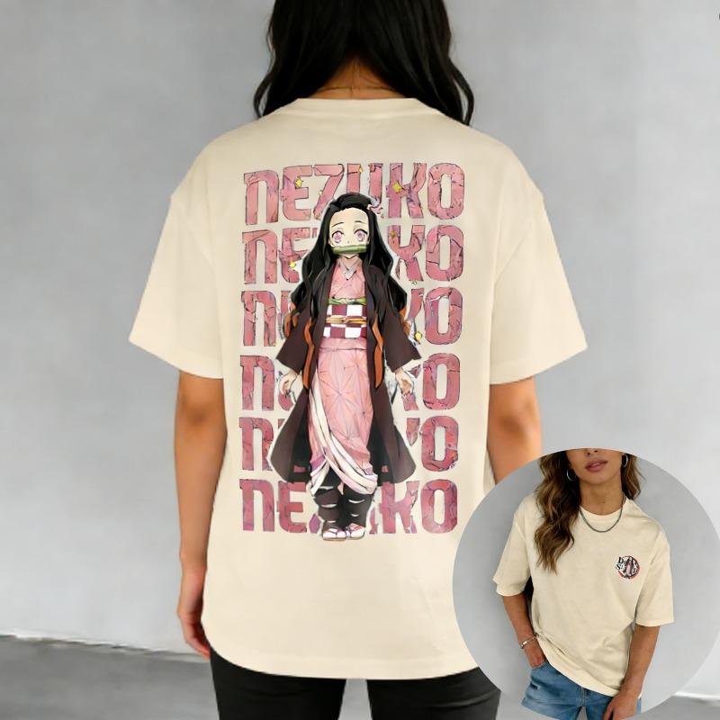 Anime Demon Slayer Nezuko T Shirt White Cotton Graphic Short Sleeve Tee Cute Kawaii Print For Casual Otaku Daily Wear