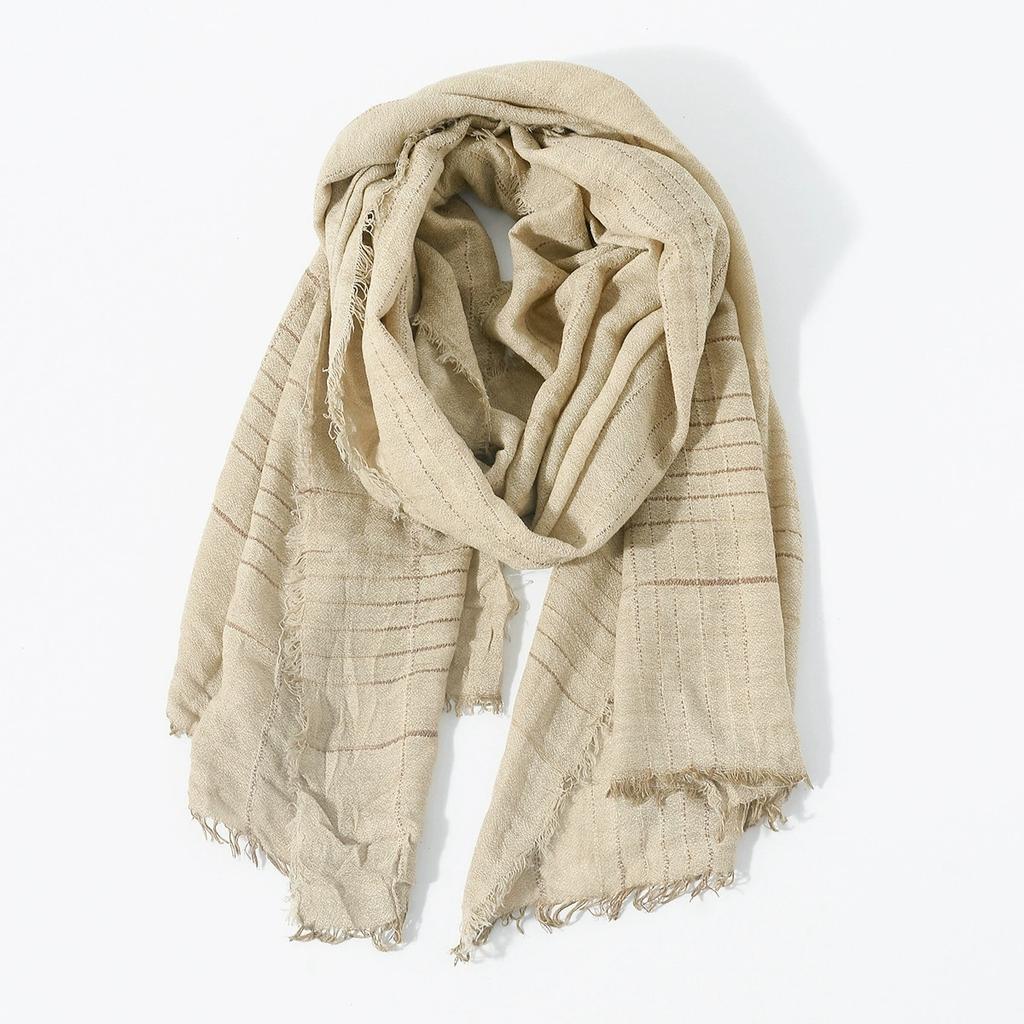 Vintage Striped Men'S Khaki Scarves Winter Men Warm Scarf Tassel Long Shawl Male Accessories