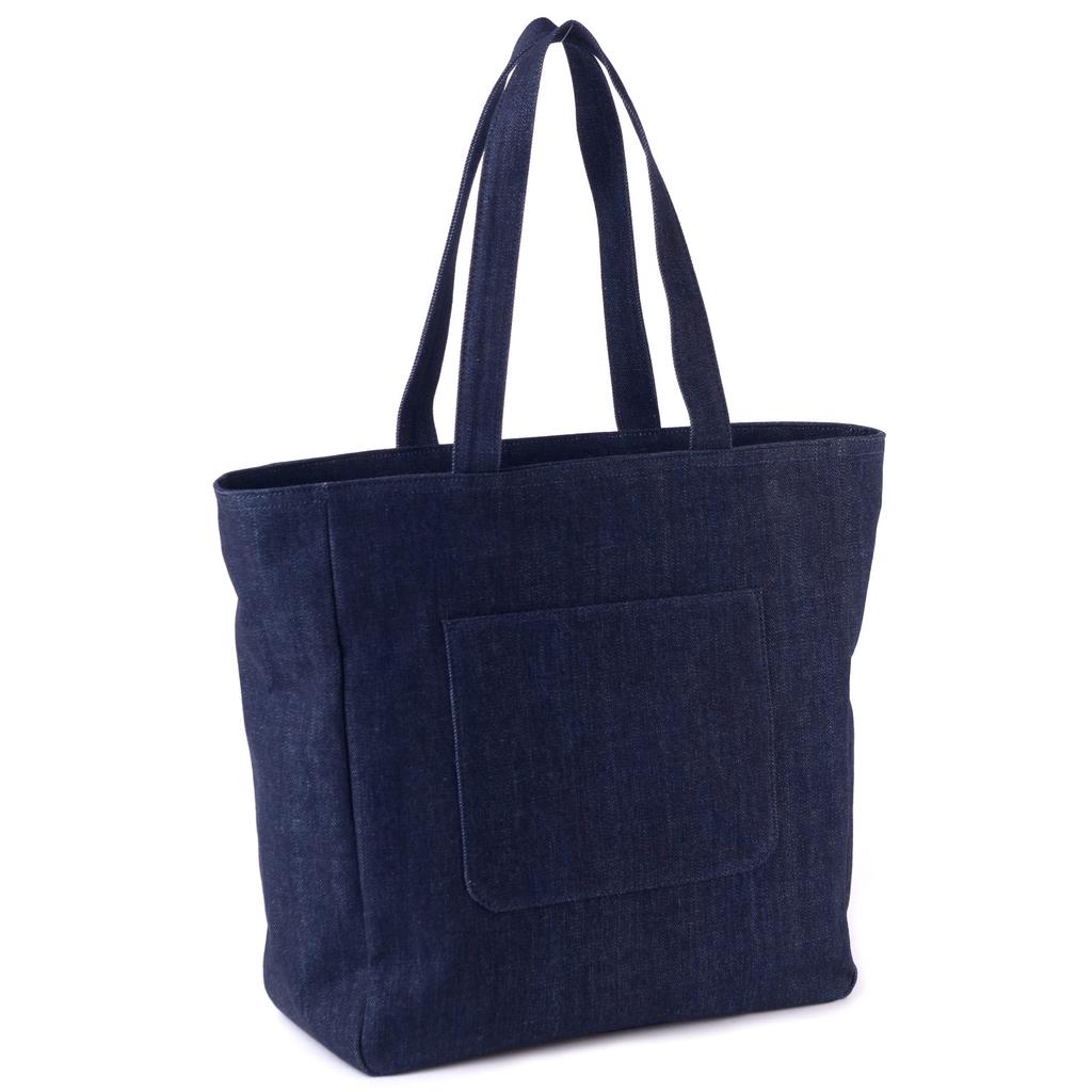 Aurora Okayama Denim Tote Bag, Made in Japan, A4 Size, Shoulder Strap, Zippered, Diaper Bag (Indigo Blue)