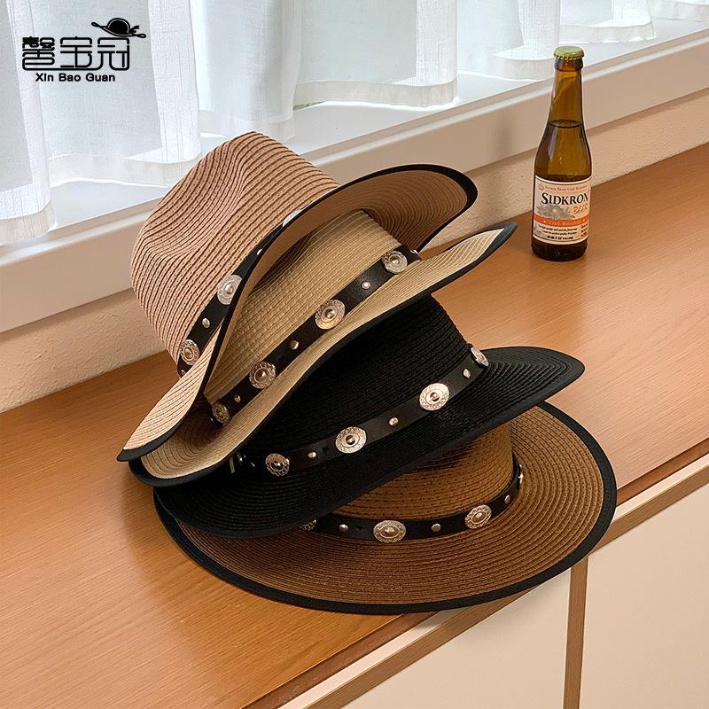Summer Sunscreen Straw Sun Hat Men's and Women's Outdoor Big-brimmed Sun Hat British Cowboy Hat Retro Top Hat