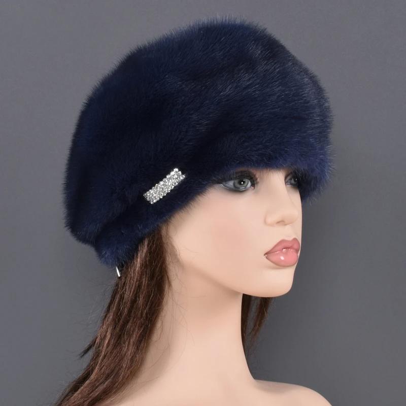 Natural Mink Fur Beret Femme Luxury Fashion Brand Women's High Quality Hats Keep Warm In Russian Winter Lady New Arrival Fur Hat