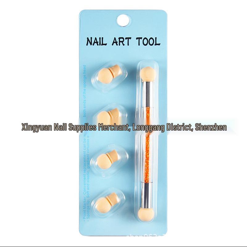 Sponge Nail Art Pen: Double-Ended Crystal Dotting & Blending Tool with 4 Heads Star Wish