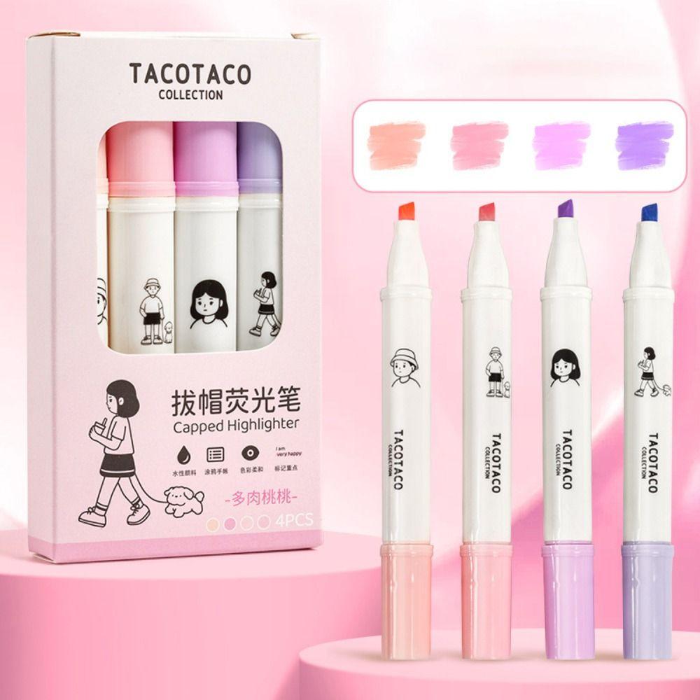 4pcs School Office Supplies Fluorescent Pen Hand Account Highlighter Marker  Learning Prize