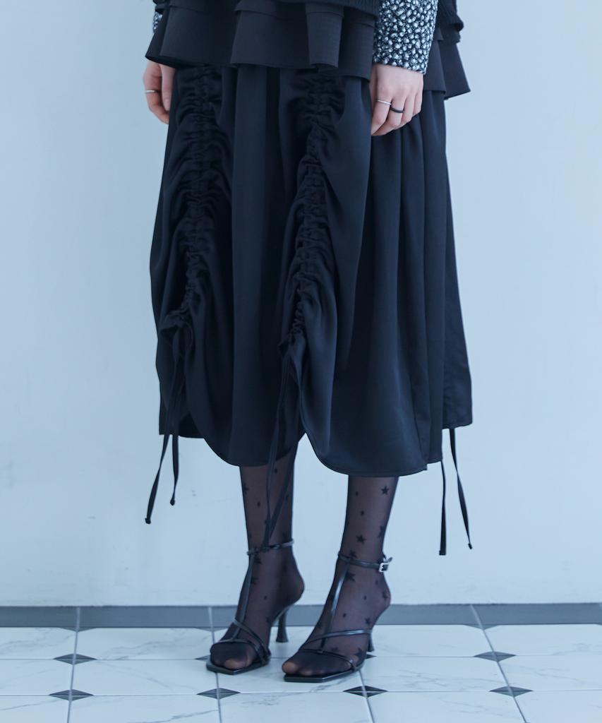 Telelu Side Ruffle Flare Skirt Black