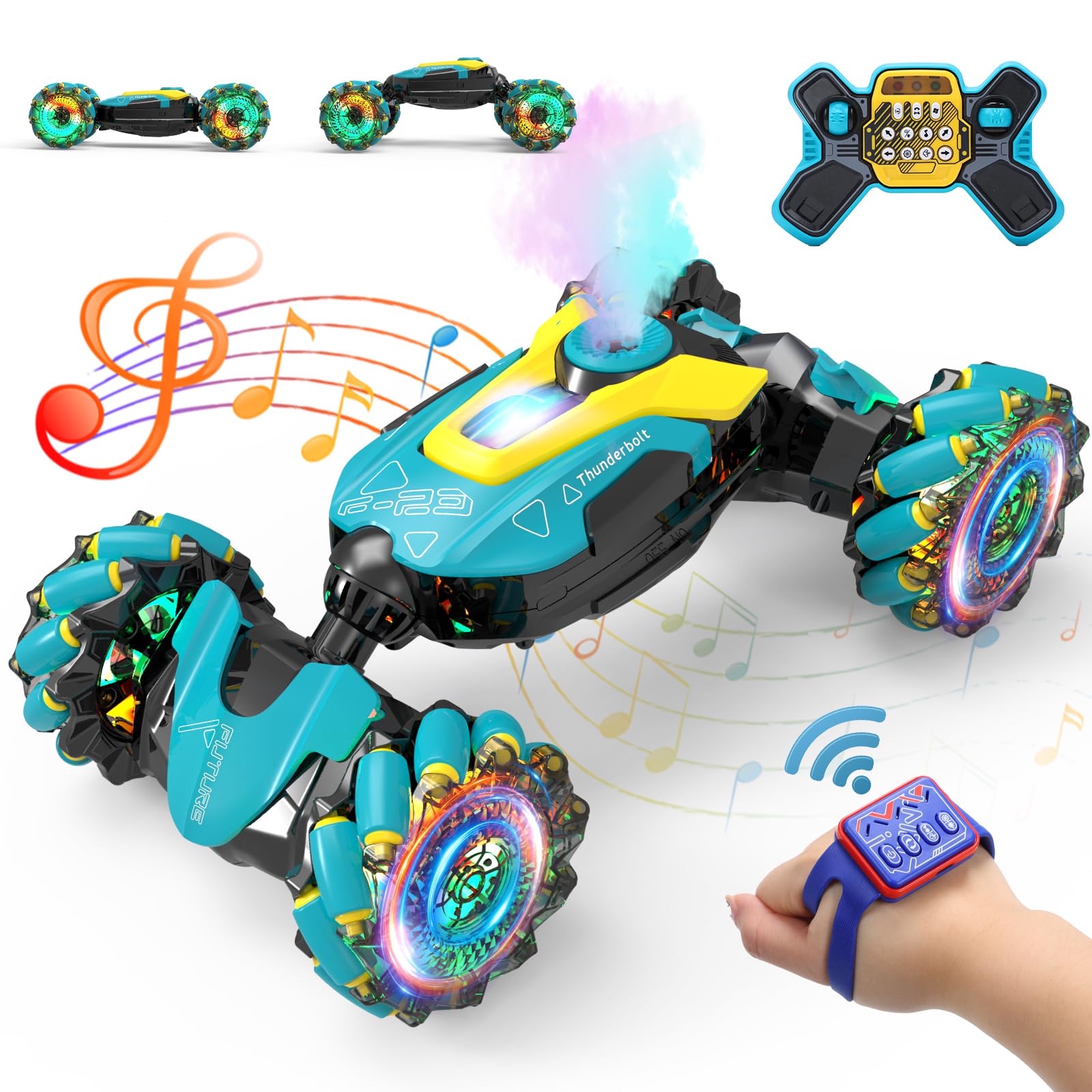 

DEERC Remote Control Car for Stunt Car Gesture Two Control 80 Minutes of Operation LED RC for Elementary School Middle School Birthday Present Kids, синій