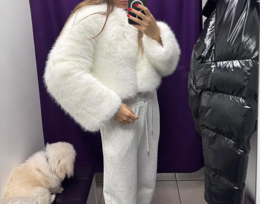 Palton Scurt Casual de Damă cu Blană de Vulpe Toscana - Stil Stradal European & American
