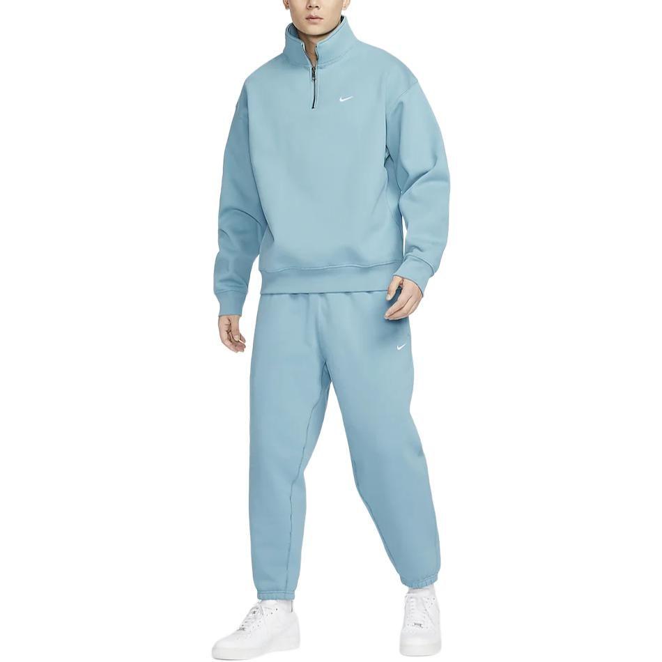 Nike Solo Swoosh Casual Comfortable Soft Minimalist Style Fleece Lined Knitted Sweatpants Men's Denim Blue Green/White DX1365-464