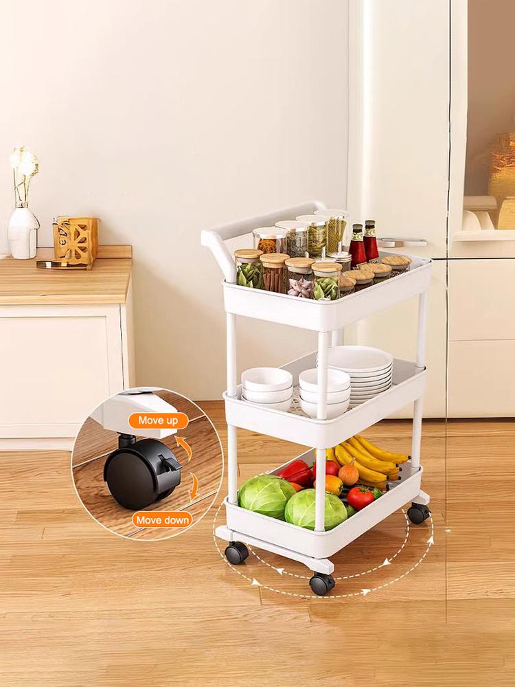 1 Haushaltskarren-Lagerregal, 3-stöckiges rollbares Lagerregal, Küche, Badezimmer, Wohnzimmer, Schlafzimmer, Lagerzubehör