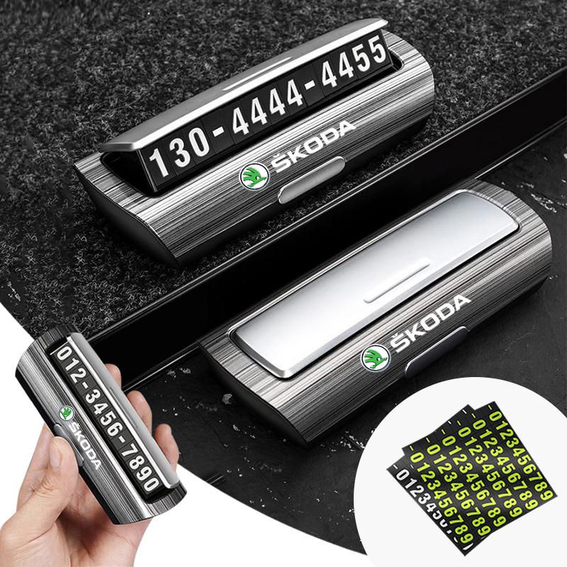 Car Temporary Stop Sign Parking Telephone Number Card Plate For Skoda Octavia Rapid Kodiaq Karoq Fabia Kamiq Superb Accessories agk633