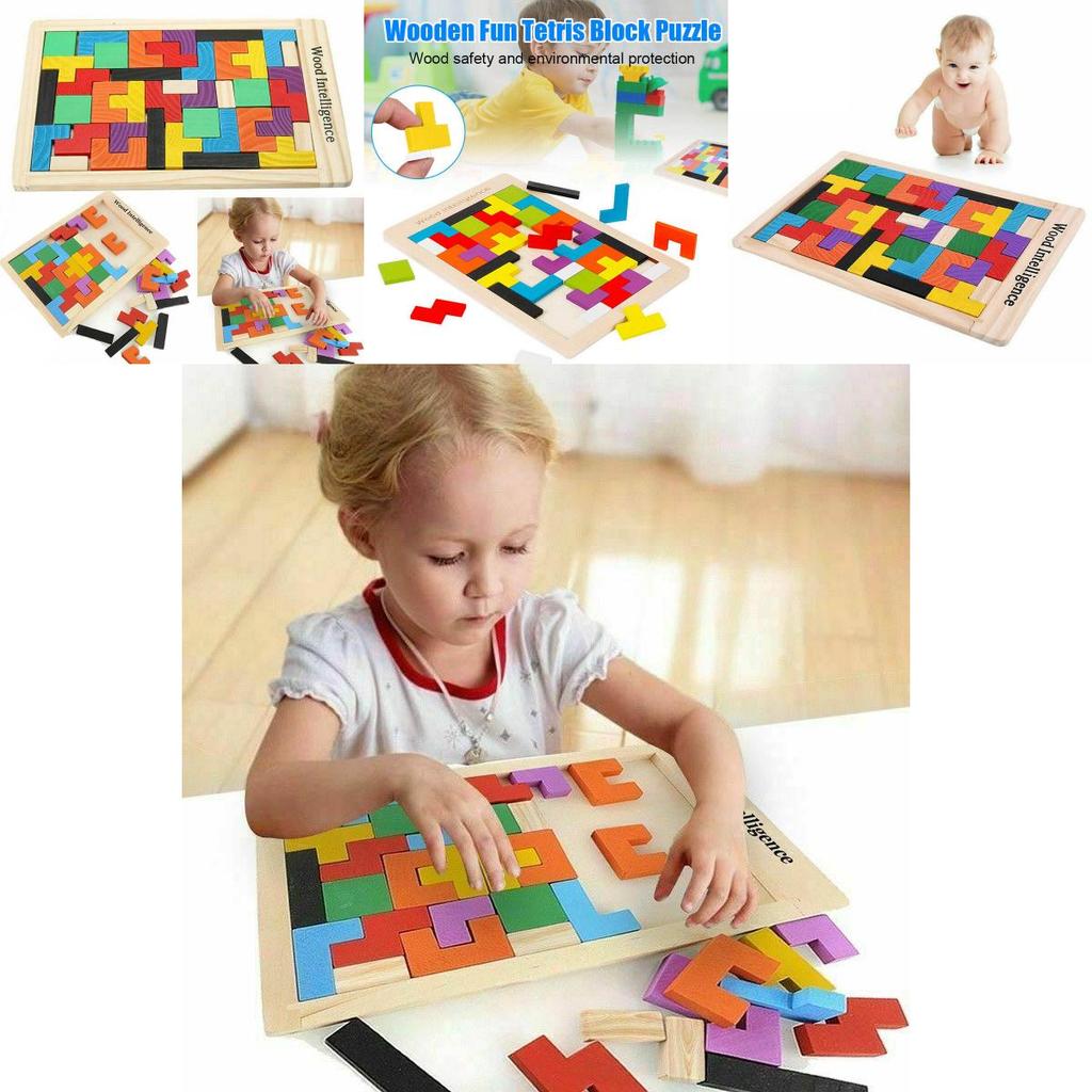 Colorful Wooden Tetris Building Block Puzzle For Educational Preschool Playtime