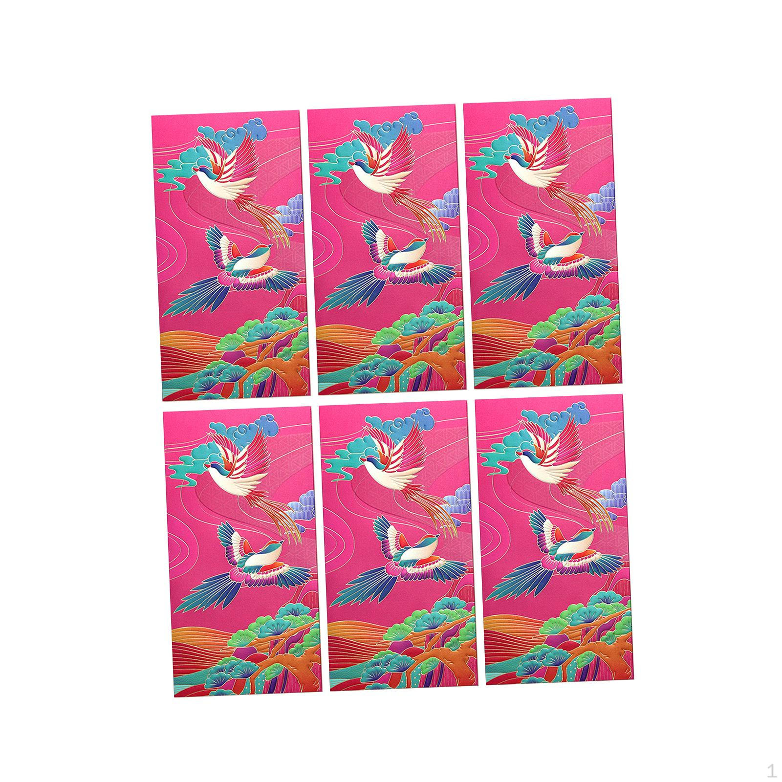 6 китайских красных конвертов, праздничные денежные пакеты Pink Magpie