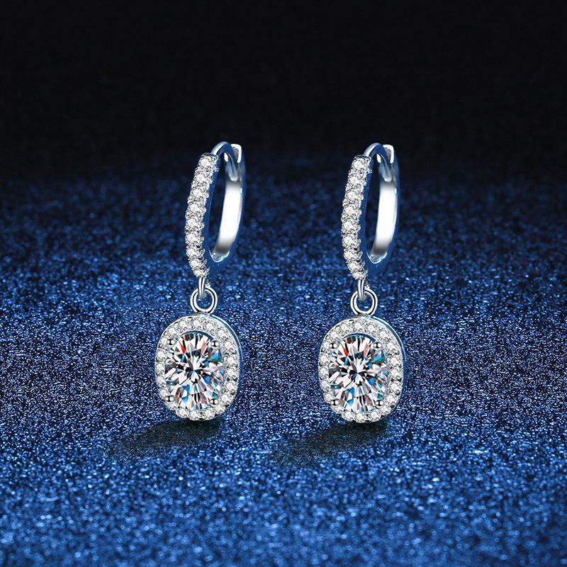 1CT S925 Sterling Silver Earrings For Women Oval Cut Moissanite Ear Buckles D VVS1 Exquisite Jewelry