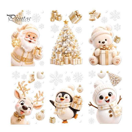 Winter Holiday Window Decor 6Pcs Christmas Clings, Xmas Reusable Double Sided Snowman Static Cling Stickers Snowflake Clings for Decorations