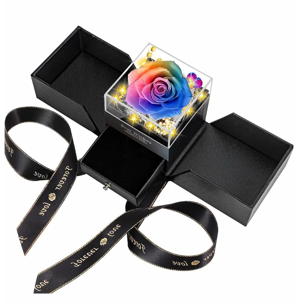 Eternal Flower Acrylic Drawer Rigid Jewelry Packaging Box with Square Design and Embossing for Valentine's Day High-End Gift