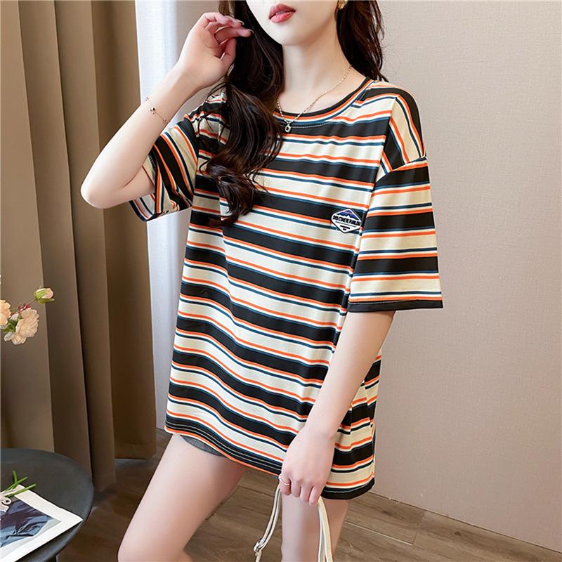 Striped Short-sleeved T-shirt Women's Summer New Versatile Half-sleeved Clothes Loose Casual Niche T-shirt