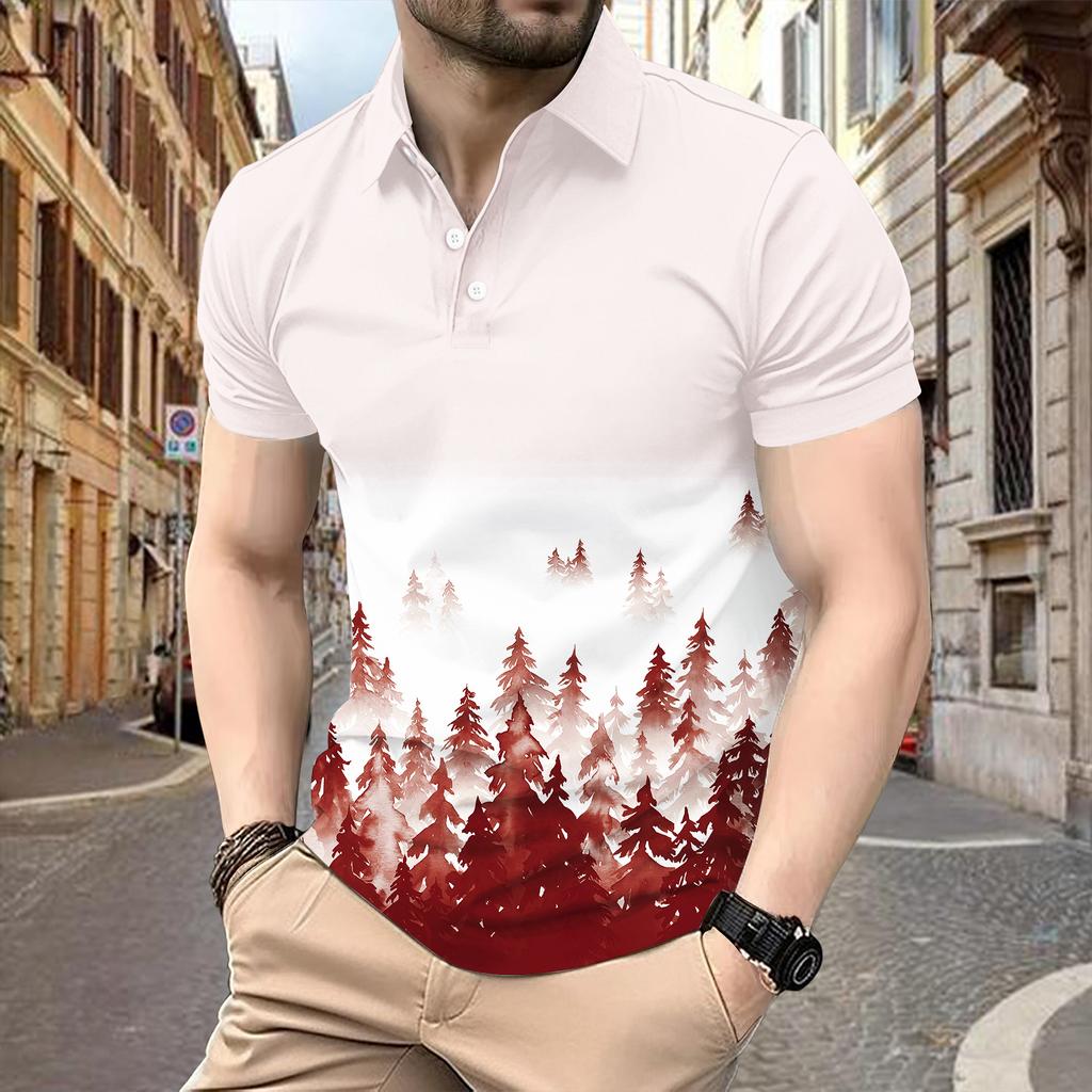 Herren Sommer Print Mode Locker Poloshirts Kurzarm Umlegekragen T-Shirt Top