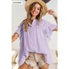 Summer Women's Plus Size Shirt Fashion Standing Collar Wooden Ear Sleeve Pleated Top