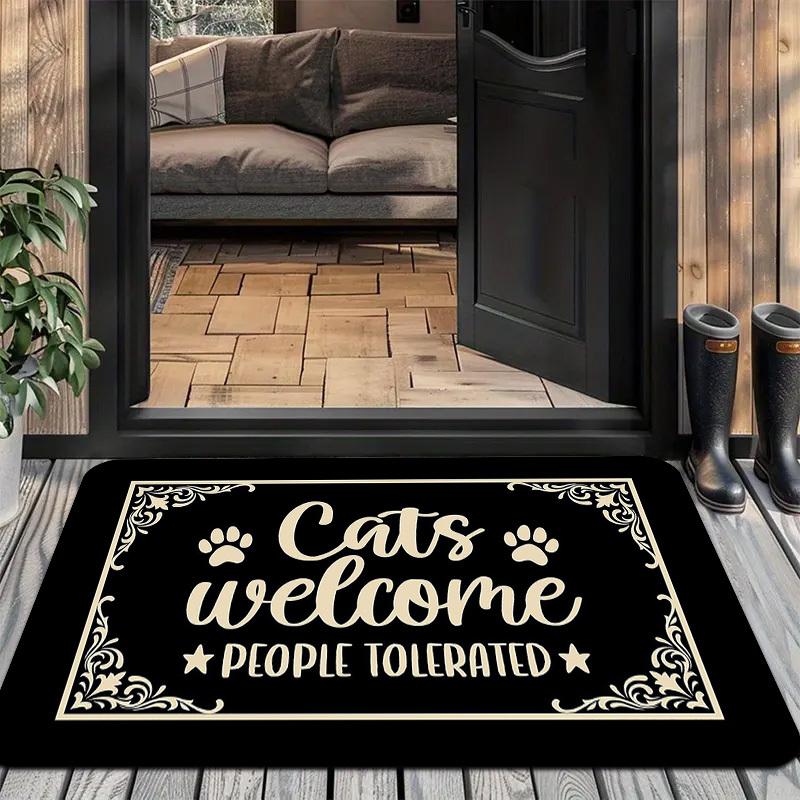1pc Lace Cat Paw English Fun Slogan Pattern Doormat, Flannel Material, 0.4-Inch Thickened Sponge Filling, Non-Slip Backing, Machine Washable, Does Not