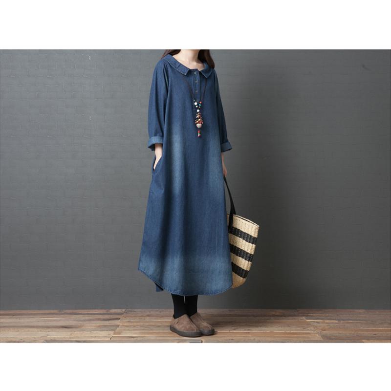 Plus Size Denim Shirt Dress - Oversized Women's Tunic Stretch Comfort Workwear to Weekend