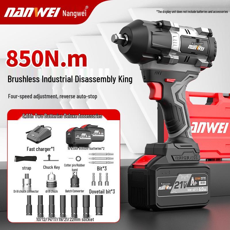 Nanwei 800N Heavy-Duty Electric Brushless Impact Wrench with Lithium Battery