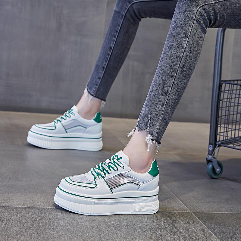 

Туфли из натуральной кожи белого цвета, женские, на толстой подошве, увеличивающие рост, удобные спортивные туфли, женская повседневная обувь с дизайнерским смыслом 40