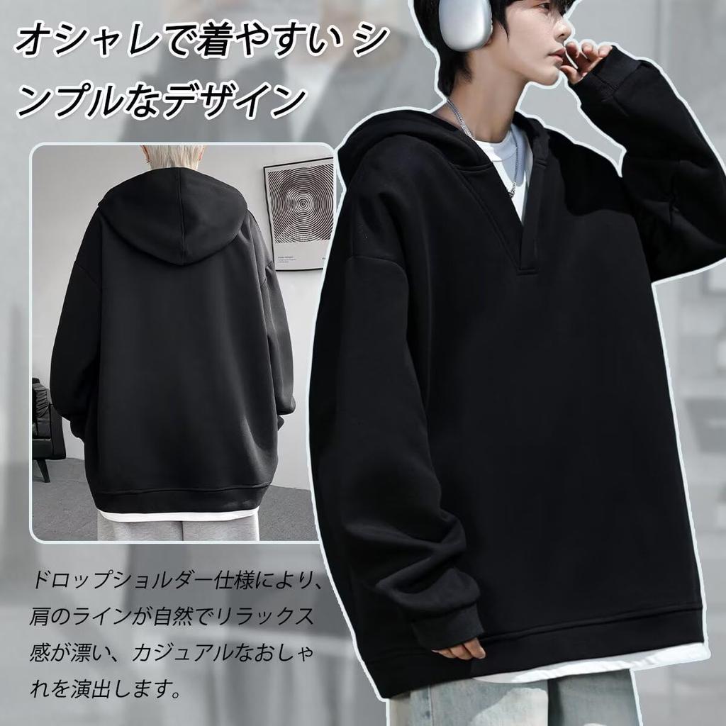Bligo Long Sleeve Layered Oversized Loose Drop Round Long Cut and Sewn Men's Hoodie, Look, V-Neck, Popular, Fit, Comfortable, Shoulder, Casual,